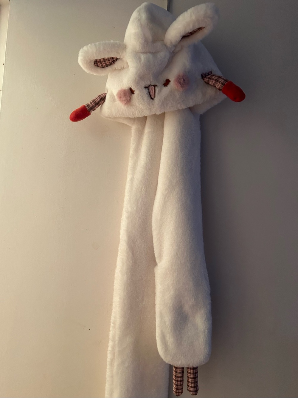 Plush White Bunny Hooded Scarf